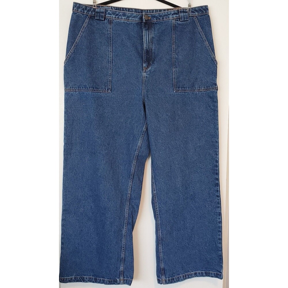 Lucy & Yak Blue Denim Wide Leg Jeans Womens W44/R High Rise Organic Cotton NWT